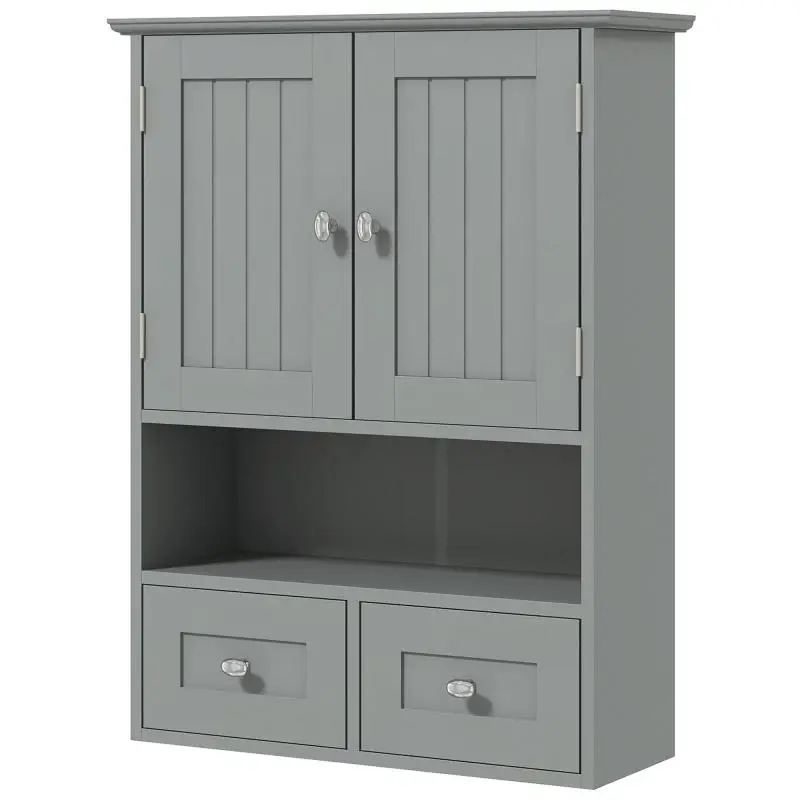 Wall-mounted bathroom cabinet, medicine cabinet, with doors, shelf, and 2 drawers, 50.8W x 17.8D x 66H cm