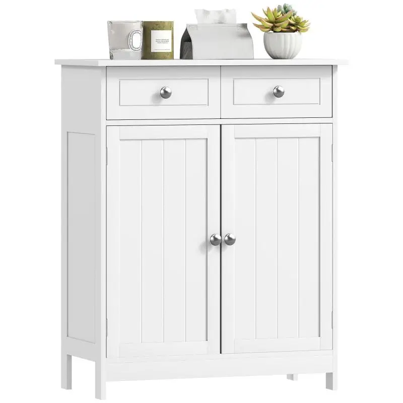 Bathroom storage unit with 2 drawers, double-door cabinet, and adjustable shelf, 60 x 30 x 75 cm