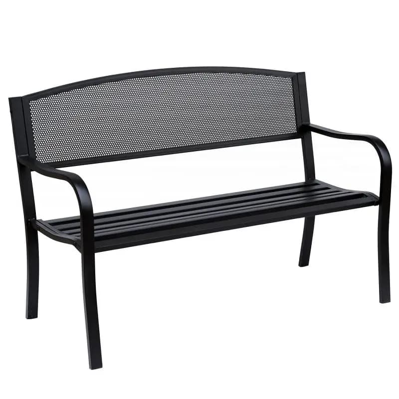 Contemporary 3-Seater Garden/Patio Bench (127L x 60W x 87H cm) – Black Anti-Corrosion Epoxy-Coated Metal