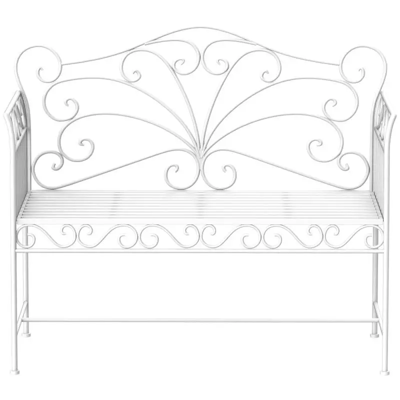 Sturdy 2-Seater Garden Bench / Rust-Resistant Park Bench – Garden Furniture (111 x 50 x 98 cm), White