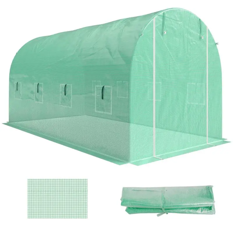 Greenhouse film 4 x 2 m, waterproof garden film with door, 8 windows, UV protection, tear-resistant polyethylene, green film only