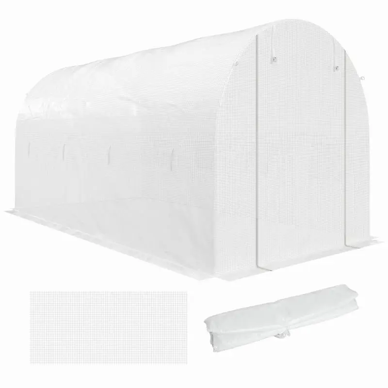 Greenhouse Cover 4 x 2 m, Waterproof Garden Film with Door, 8 Windows, UV Protection, Tear-Resistant Polyethylene – Cover ONLY – White