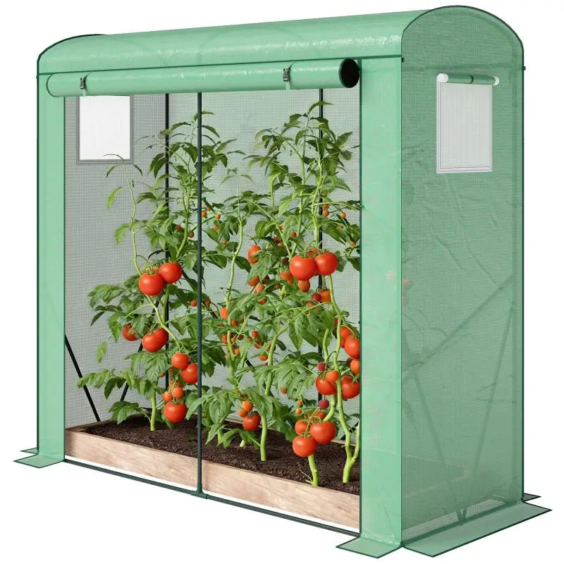 Greenhouse with mesh windows and roll-up door, steel-frame polytunnel 200 x 75 x 188 cm