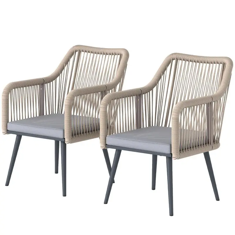 Set of 2 Weatherproof Garden Chairs with Armrests and Seat Cushions – Metal Frame, Load Capacity up to 120 kg – Light Grey