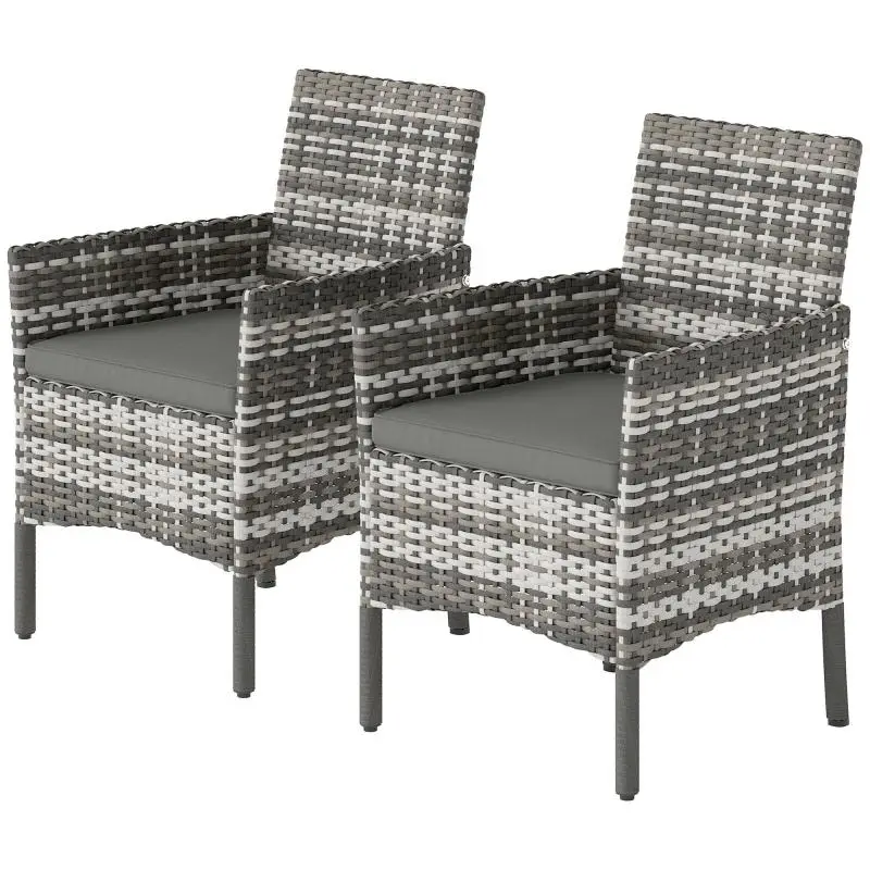 Set of 2 garden chairs, polyrattan garden furniture with 2 armchairs, removable cushions, steel frame, grey