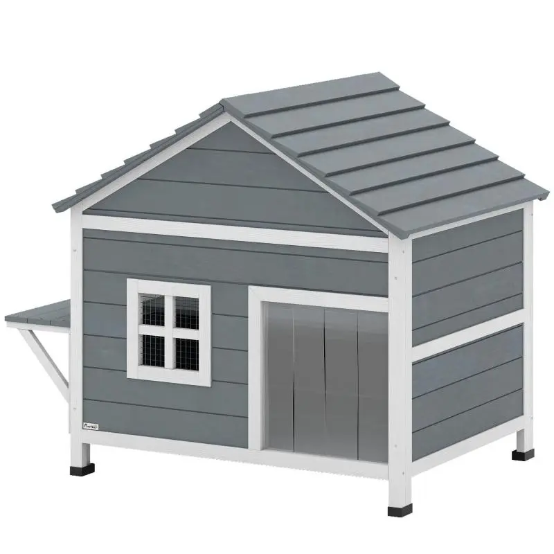 Wooden 2-Story Cat House with Waterproof Hinged Roof and Side Platform, 101 x 72.5 x 81 cm, Grey