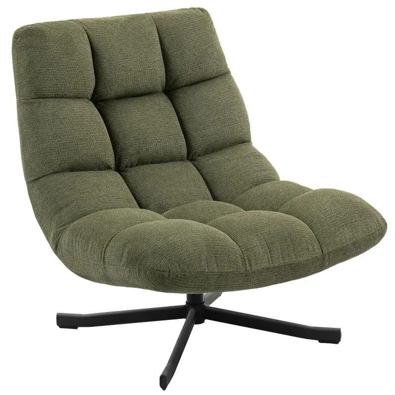 Swivel Lounge Chair with Wide Seat, Water-Repellent Chenille-Look Fabric, Crossed Steel Legs