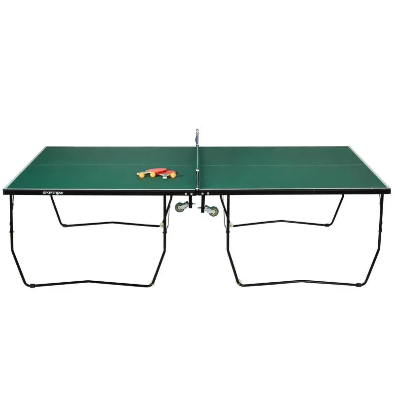 Table tennis table and set, foldable, 8 wheels, incl. paddles and balls, 274 cm x 152.5 cm x 76 cm, green