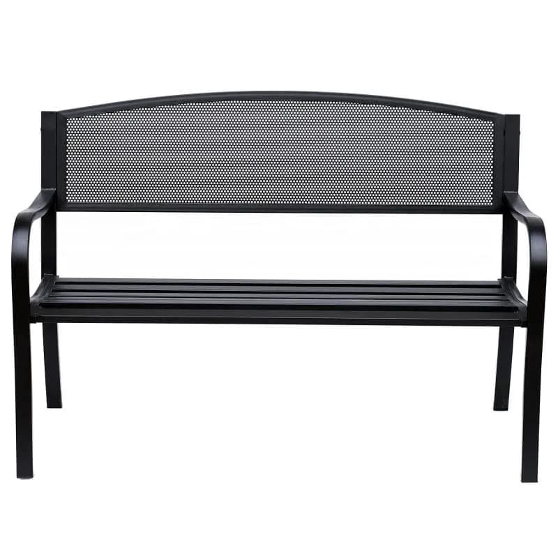 Garden Bench / Park Bench – 2-Seater, Black Steel – W127 x D60 x H87 cm