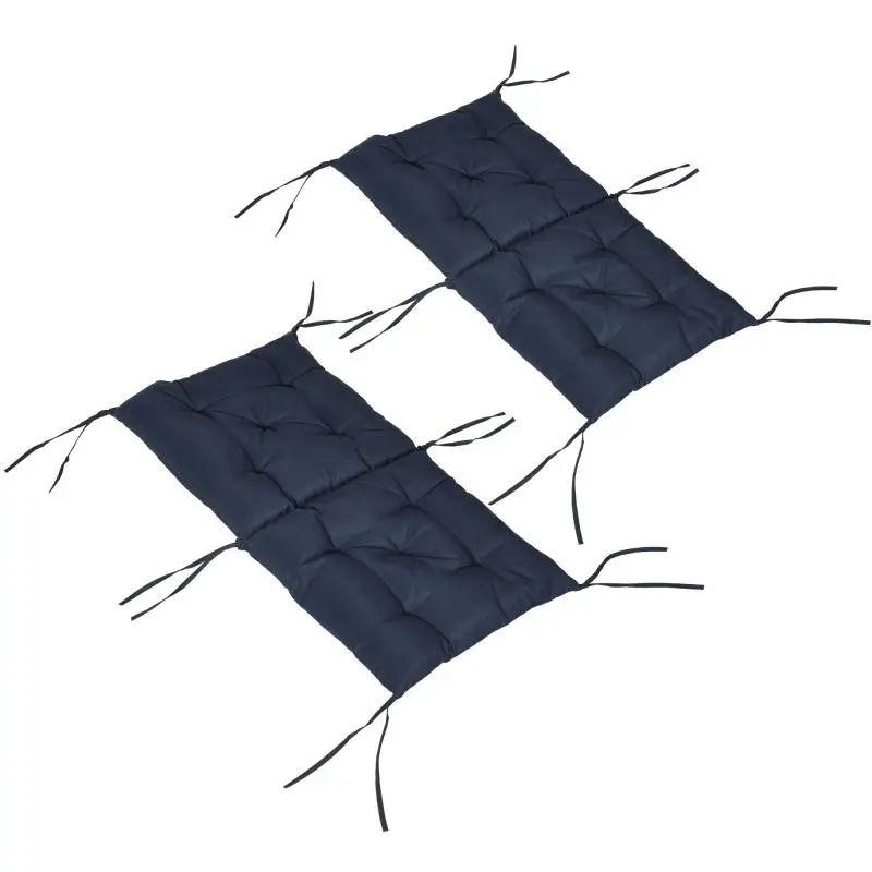 Set of 2 Seat Cushions, 98 x 50 cm Chair Cushions with Ties, Fabric Cover, 8 cm Thick, Dark Blue