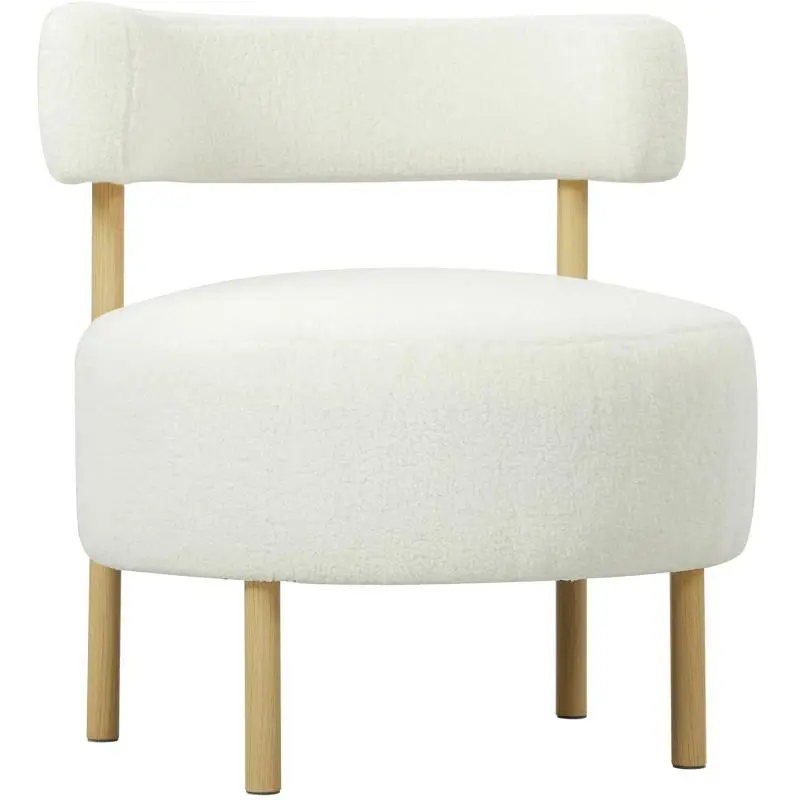 Armchair / Lounge Chair / Relax Chair with Sherpa Fleece and Wood-Effect Metal Legs – Upholstered Chair, 67 x 67 x 71 cm, Cream White