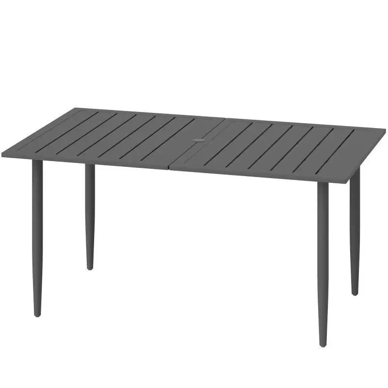 Garden table 150x90cm, weatherproof balcony table made of steel, balcony table with parasol hole, black