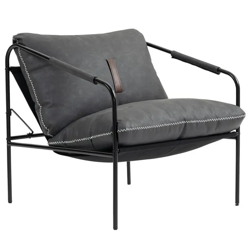 Modern Living Room Armchair – Faux Leather Reading Chair with Removable Cushion Covers – Charcoal Grey