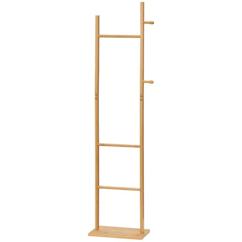 Modern-Style Bamboo Freestanding Coat Rack with Hooks and Rails for Entryway, Hallway, or Bedroom – Natural