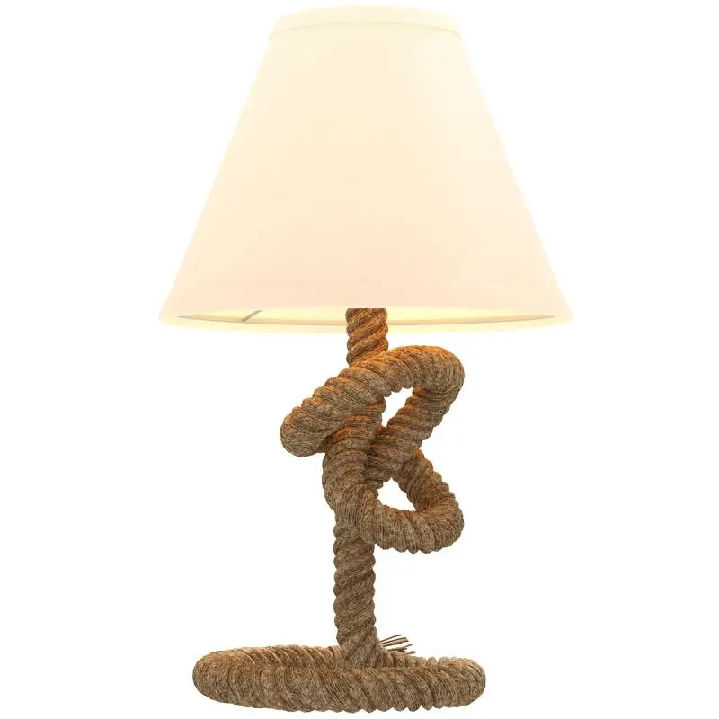 LED Table Lamp with Metal Base, Linen Cord, and Fabric Shade, Max. 40W, Diameter 28 x 45.5 cm, Brown and Beige