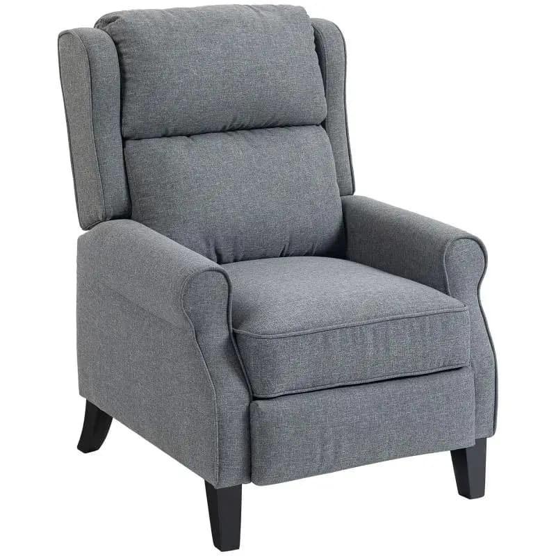 Linen-Effect Fabric Recliner (Max 132 Degrees Recline) with Footrest, 74x84x102 cm, Grey