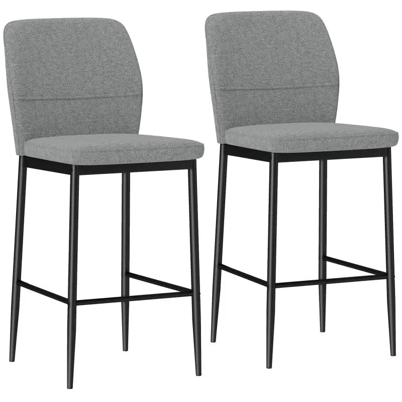 Set of 2 Modern Velvet Bar Stools with Footrest and Backrest, 41x52x97 cm, Grey
