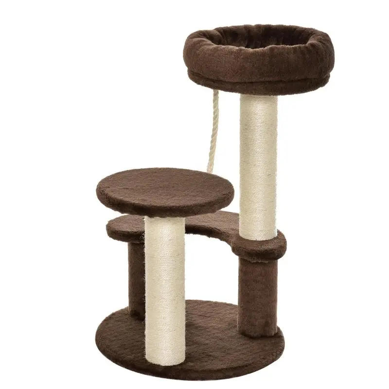 3-Level Cat Scratching Tree with Plush Bed and Sisal Posts, Diameter40x65 cm, Brown