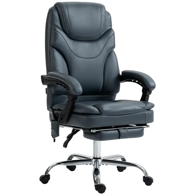 Heated Massage Office Chair with Footrest, PU Leather and Steel, 67x67x113-121 cm, Grey