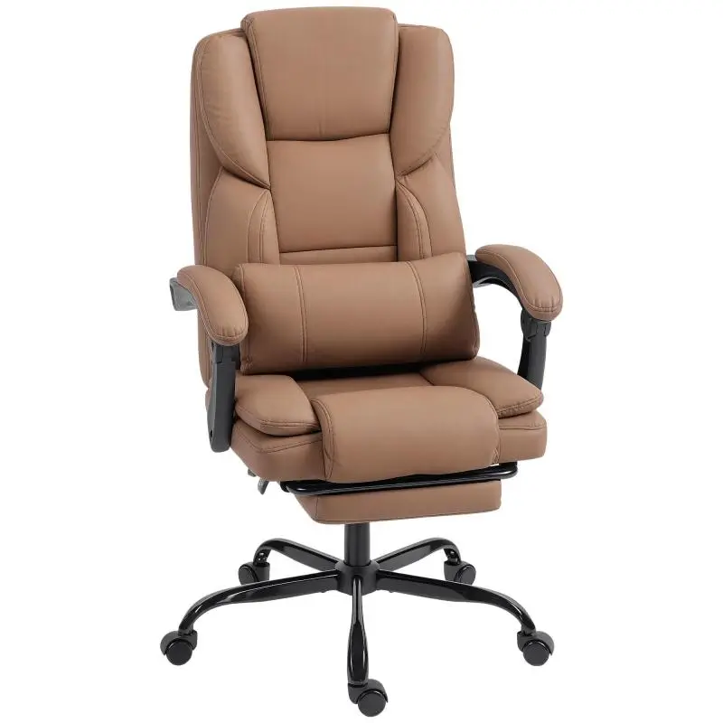 Ergonomic Office Chair With Reclining Backrest and Retractable Footrest, Size: 65x67x111-19cm, Brown