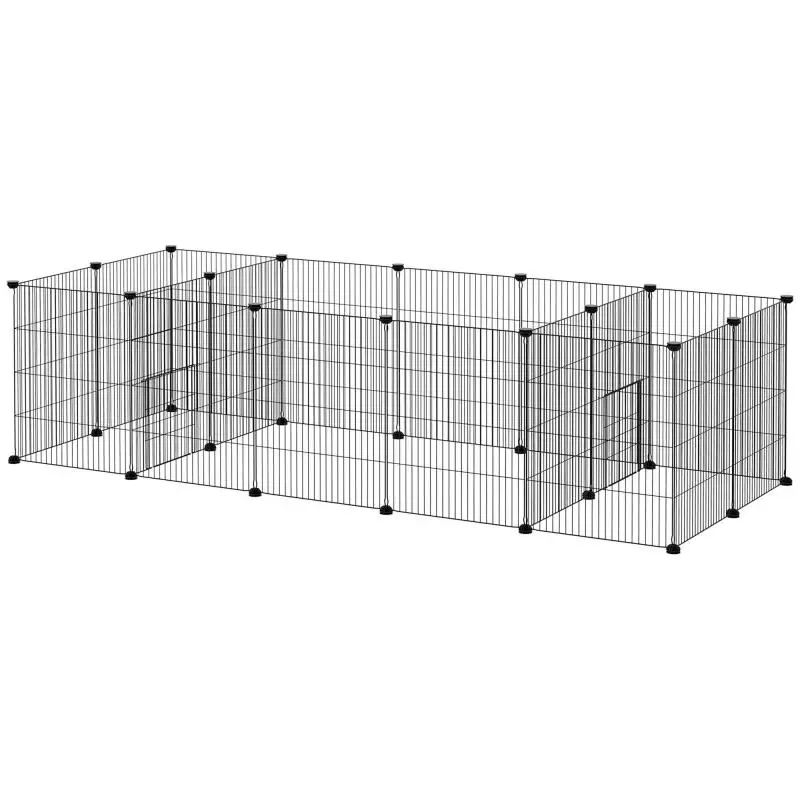 Modular playpen for small animals (rabbits, rodents, puppies): 18 steel wire panels, 2 doors, 175 x 70 x 45 cm, black.