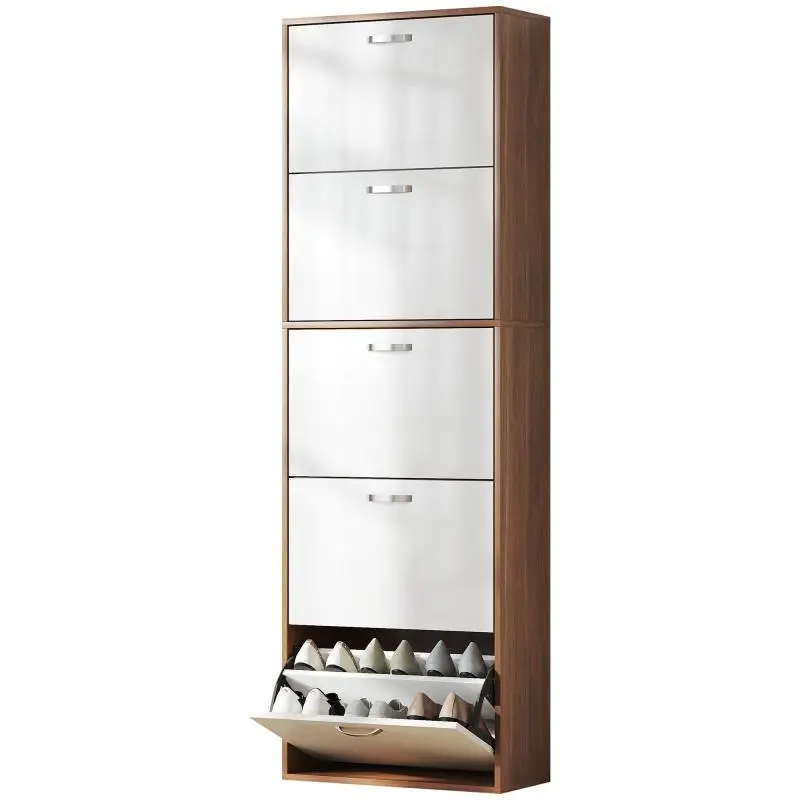 Contemporary Design Shoe Cabinet – 5 Drop-Down Doors – Two-Tone