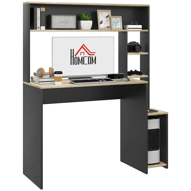 Multi-storage desk with shelves and CPU stand, large desk, 114L x 45W x 138H cm
