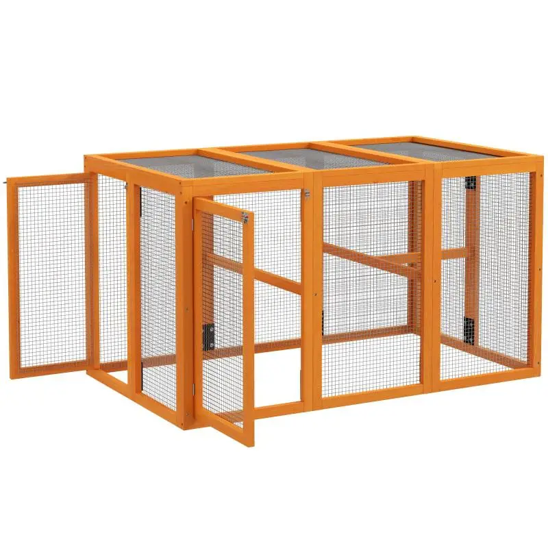 Expandable Wooden Frame + Steel Wire Chicken Coop for 1–3 chickens, Wooden Perches, Orange