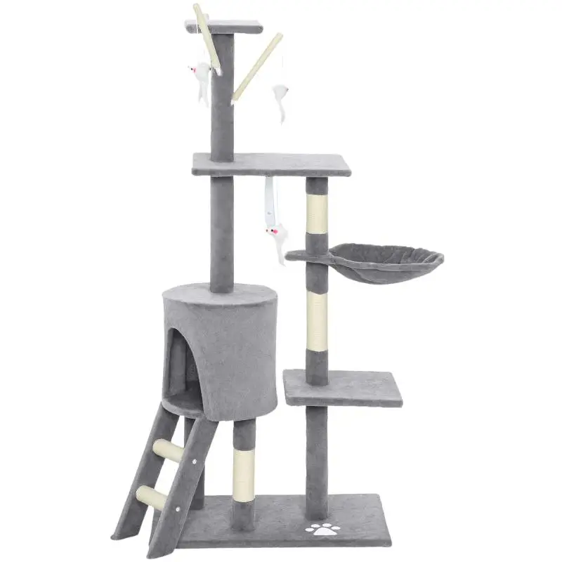 Cat Tree with Cat Cave, 4 Toys, Sisal Scratching Posts, Large Platform and Steps for Cats Under 5 kg
