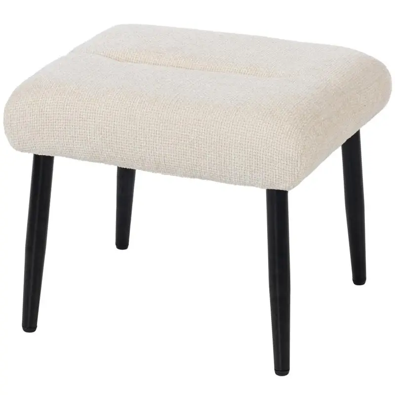 Stool with soft seat cushion and steel legs, upholstered in chenille fabric, 45 x 41 x 38 cm, creamy white
