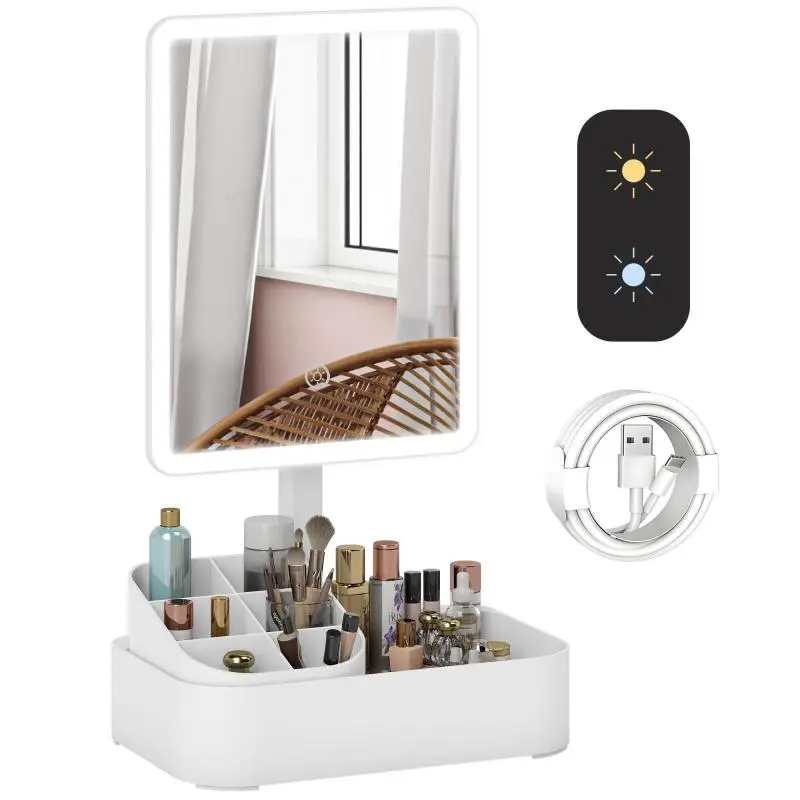 Rechargeable Lighted Makeup Mirror, 180 Degree Rotatable LED Cosmetic Mirror with 2 Modes