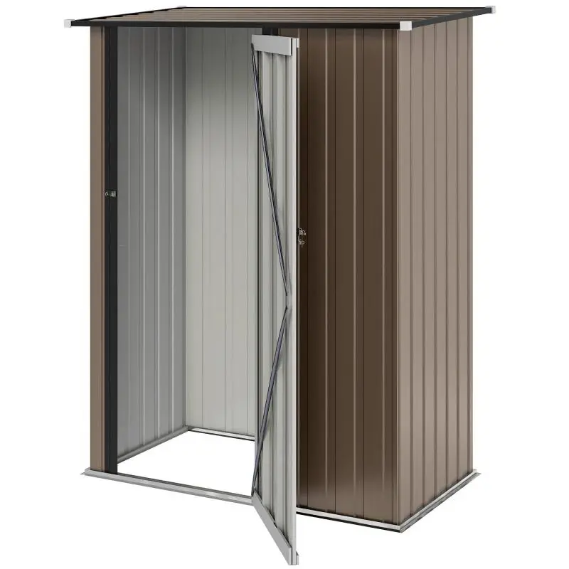 1.07 m² Garden Shed with Sloped Roof, 142 x 86 x 189 cm – Lockable Door, Steel, Brown