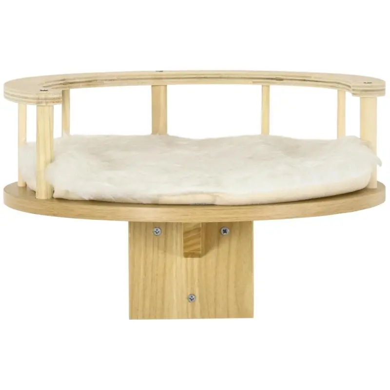 Wall-mounted cat bed with protective rim and cushion, for wall mounting, oak & cream-white, 34 x 34 x 10.5 cm