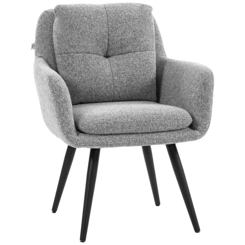 Modern accent chair, upholstered chair with metal legs, linen-look finish, light gray