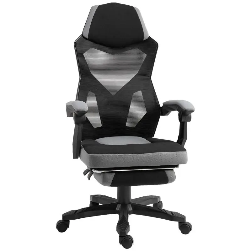 Ergonomic Office Chair with Reclining Backrest, Retractable Footrest, Adjustable Height, Grey