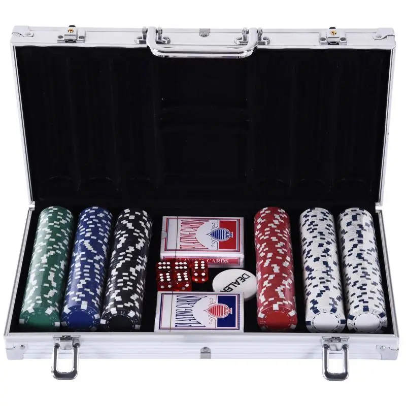 Professional Aluminum Poker Case, Poker Set with 300 Chips and 2 Decks for Texas Hold'em and Blackjack