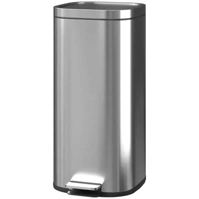 30L kitchen trash can, pedal bin with removable inner bucket, soft-close lid, 29x36x59.5cm, silver