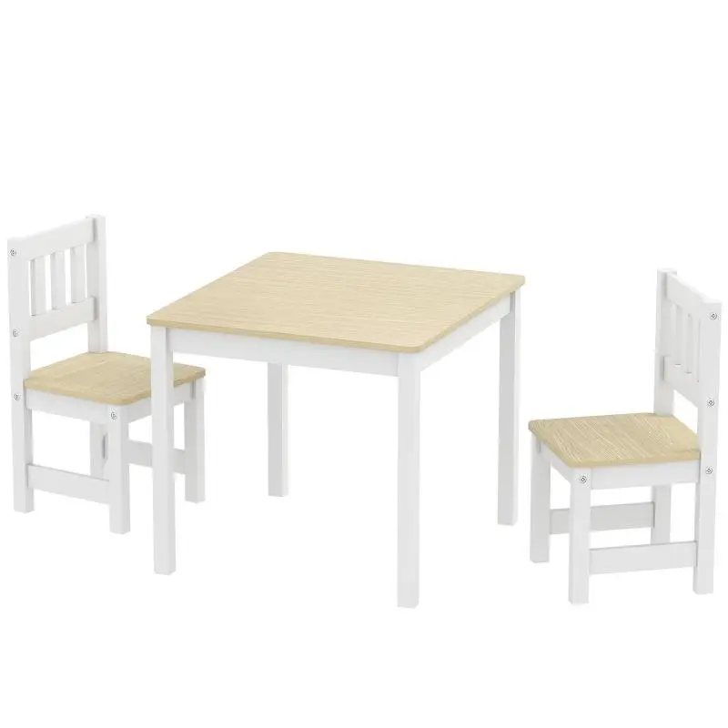 Children's table and chair set; wooden table and 2 chairs for drawing, playing, and studying; 56x52x48 cm; natural wood.