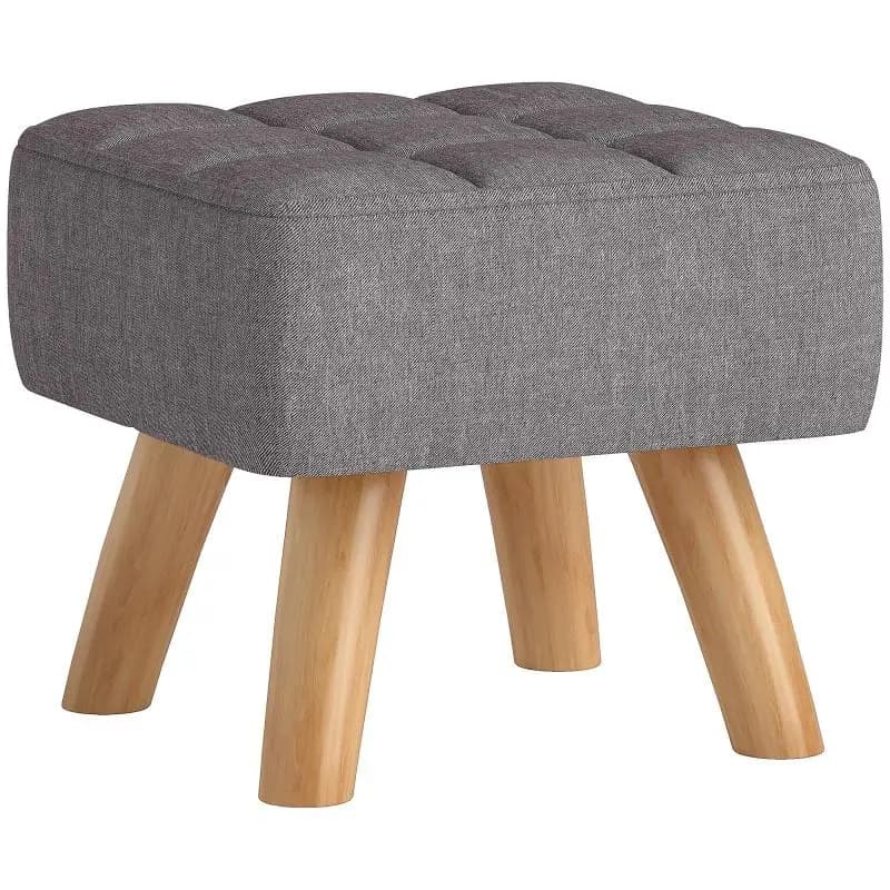 Living room ottoman footrest, fabric-upholstered seat with wooden legs, 27 x 27 x 26 cm