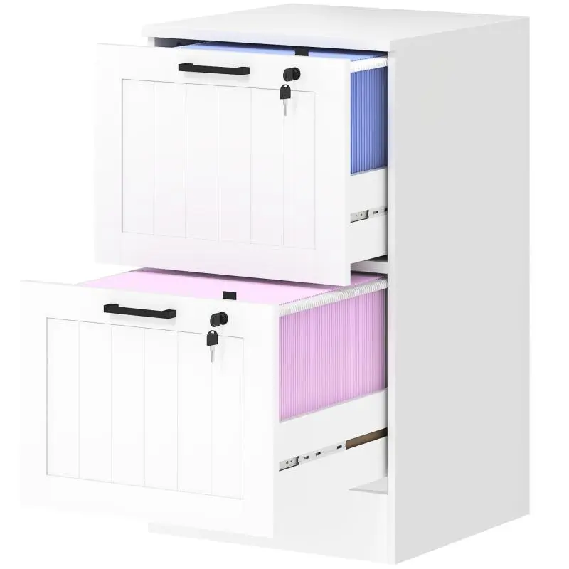 Office filing cabinet, wooden storage unit with 2 drawers and lock, adjustable suspension file rails, 40 x 40 x 71 cm
