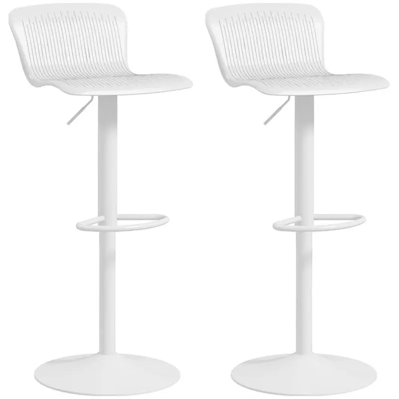 Set of 2 bar stools, height-adjustable bar chairs with backrest and footrest, 38.5 x 40 x 76.5–97.5 cm, white