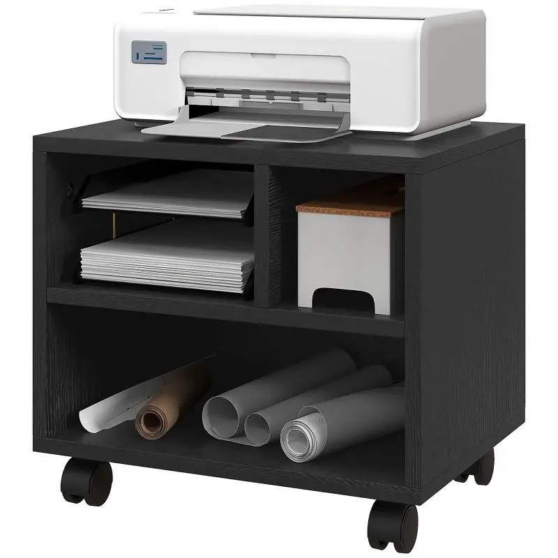 Printer stand / office storage unit with 3 open compartments – 40 x 30 x 36 cm – Black