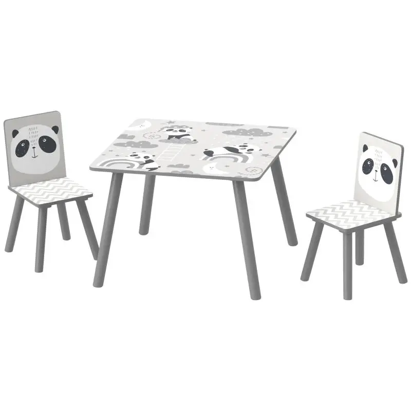 Children's table and chair set, table with 2 chairs, animal motif, grey, for bedroom