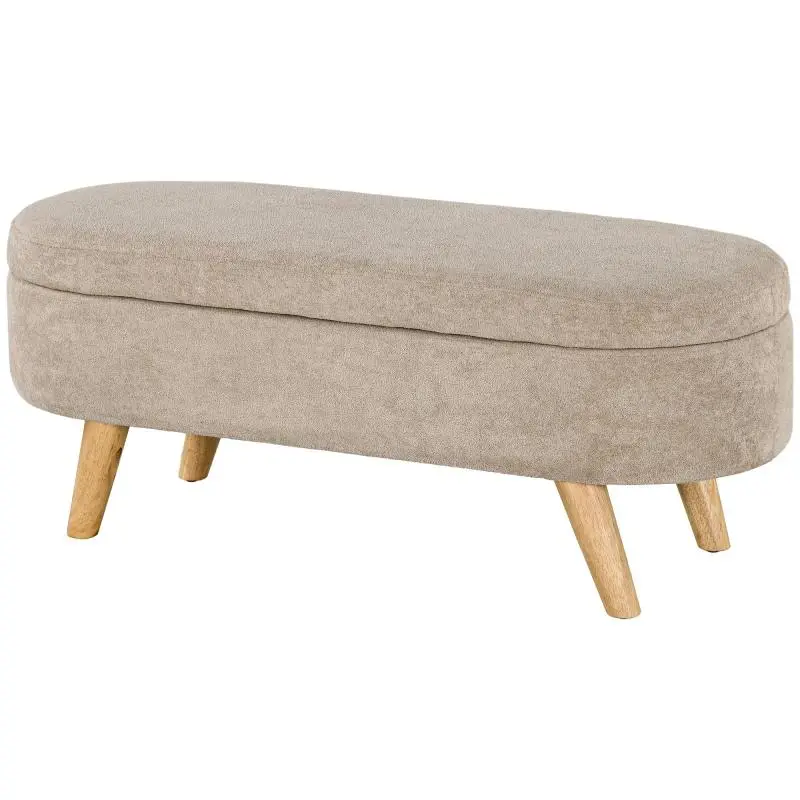 2-in-1 fabric bench/bed bench with storage and wooden legs, 110W x 40D x 43H cm, beige