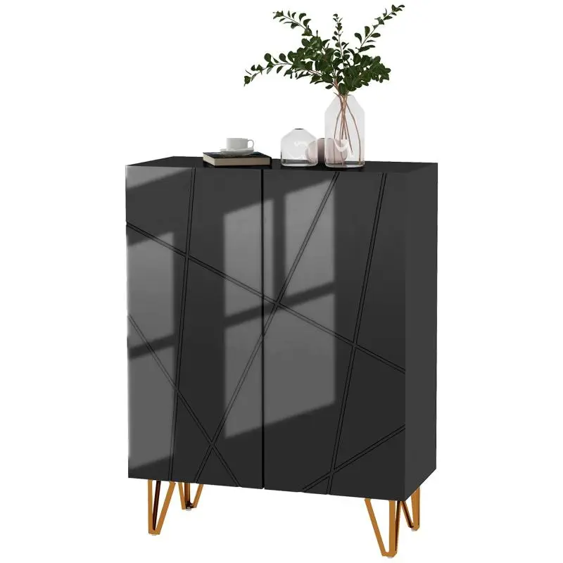 2-door shoe storage cabinet with adjustable shelves, 72 x 31.5 x 95 cm, black lacquer finish
