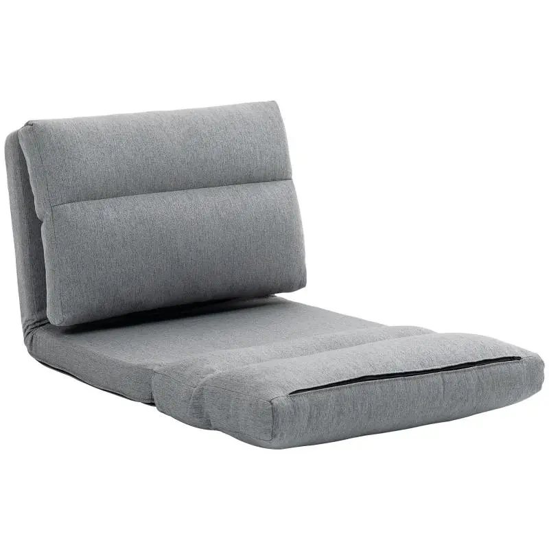 Convertible fabric floor chair/lazy sofa – adjustable recline (90° to 180°) – 70W x 72D x 56H cm – Grey