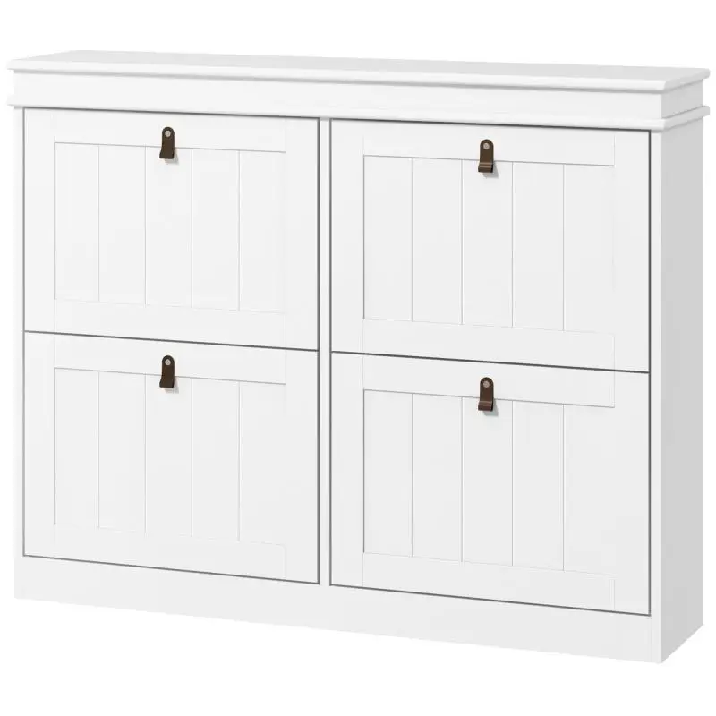 20-pair shoe cabinet, shoe storage unit, 4 tilt-out drawers, adjustable shelves, 105x24x82.5 cm, white