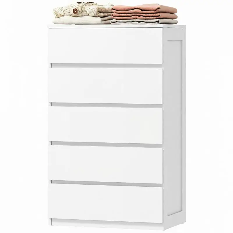 5-drawer chest of drawers, handleless storage unit, minimalist design, 60 x 39 x 100 cm, white