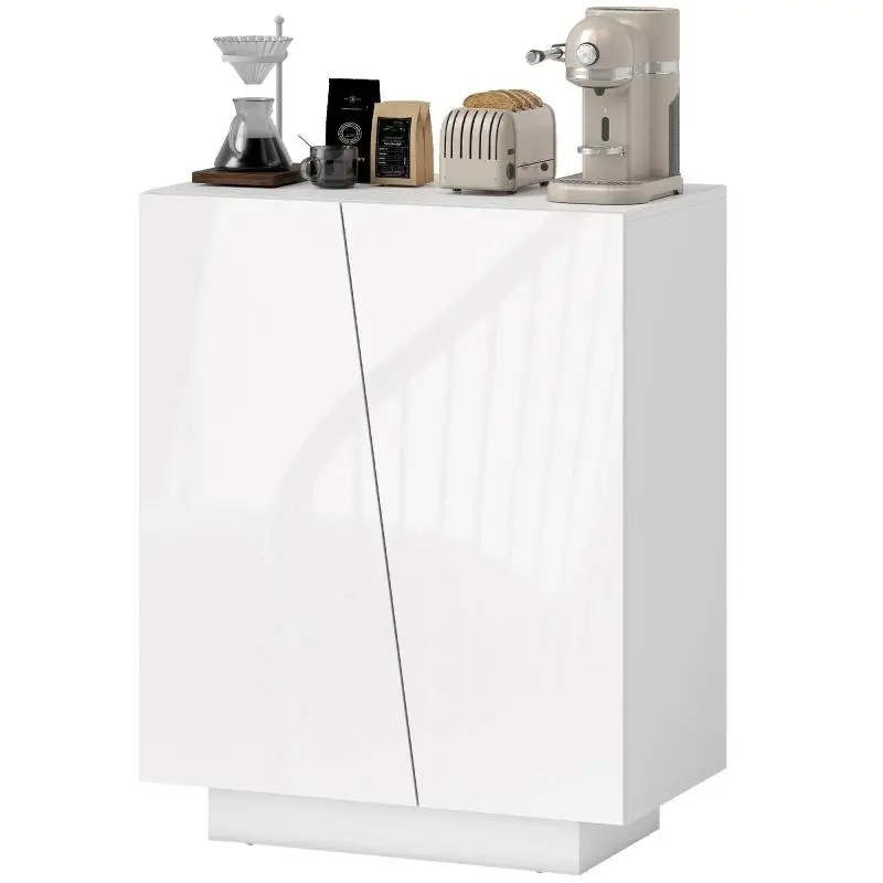 Storage sideboard with double-door cabinet and adjustable shelf, 70 x 40 x 88 cm, glossy white