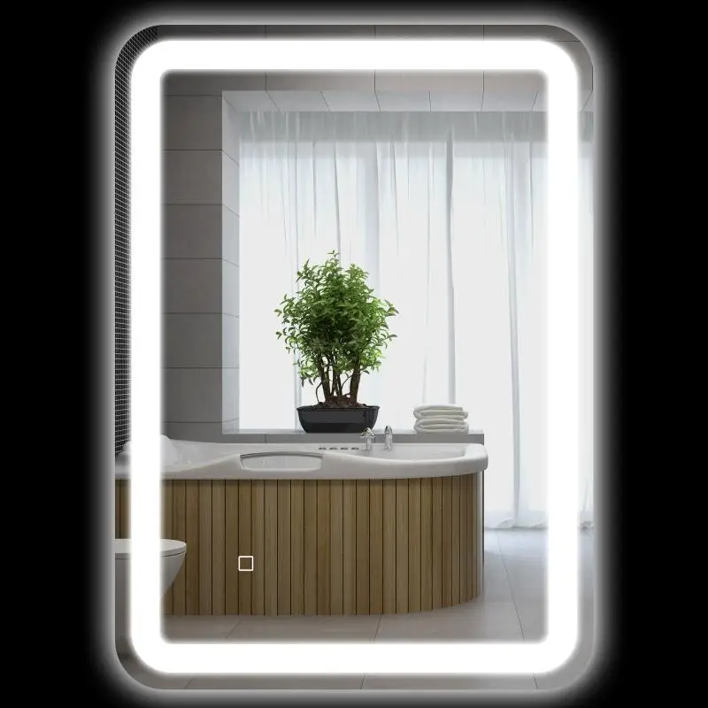 Rectangular LED bathroom mirror with anti-fog function, adjustable brightness, and memory function – 70 x 50 cm, silver